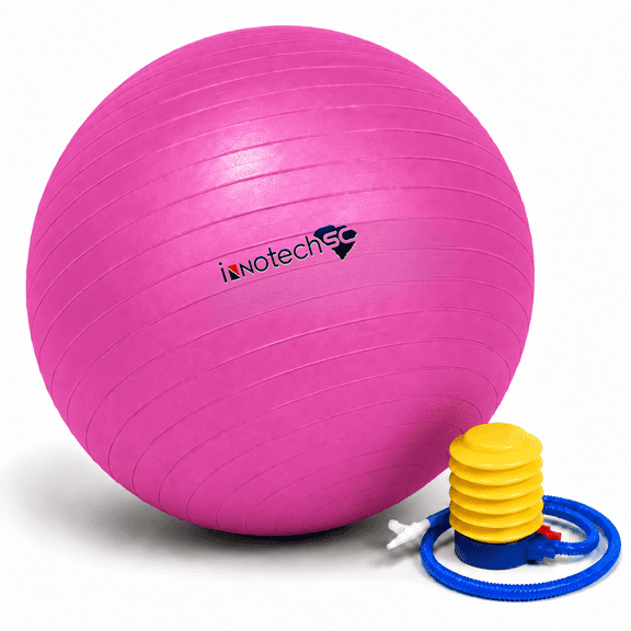 Innotech Extra Thick Exercise Yoga Ball 65cm - Anti-Burst Stability Ball, Fitness And Balance Ball for Core Workouts, Pregnancy And Office Sitting -Pink