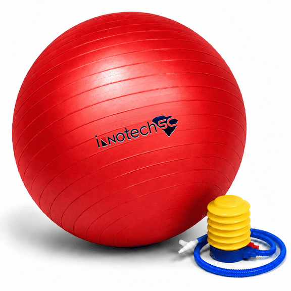 Innotech Extra Thick Exercise Yoga Ball 75cm - Anti-Burst Stability Ball, Fitness and Balance Ball for Core Workouts, Pregnancy and Office Sitting - Red