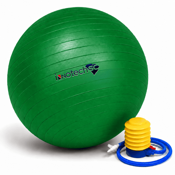 Innotech Extra Thick Exercise Yoga Ball 75cm - Anti-Burst Stability Ball, Fitness & Balance Ball for Core Workouts, Pregnancy & Office Sitting -Green