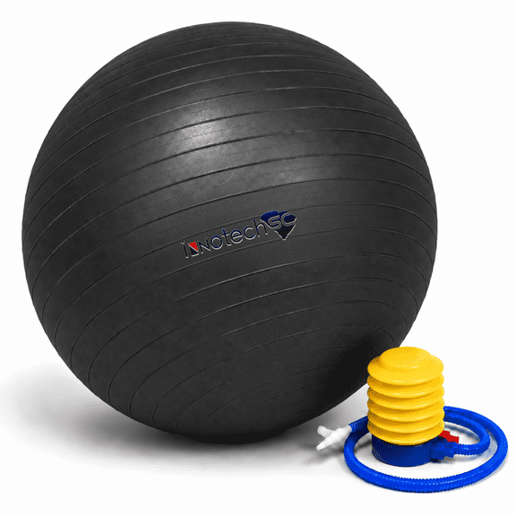 Innotech Extra Thick Exercise Yoga Ball 85cm - Anti-Burst Stability Ball, Fitness And Balance Ball for Core Workouts, Pregnancy And Office Sitting -Black