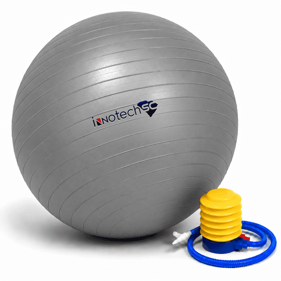 Innotech Extra Thick Exercise Yoga Ball 45cm - Anti-Burst Stability Ball, Fitness And Balance Ball for Core Workouts, Pregnancy And Office Sitting -Silver