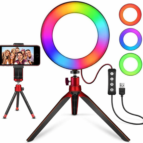 Innotech SC 10'' RGB Ring Light with USB Switch, Phone Holder & 1/4'' Screw Joint, LED Circle Lamp for Video Streaming, Webcam, Content Creation & Vlogging
