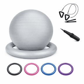 Innotech SC 65cm Yoga Ball with Base & Resistance Bands – Anti-Burst Matte Stability Ball – 750 lb Capacity – Includes Pump & Straps – 1 Pack –Silver