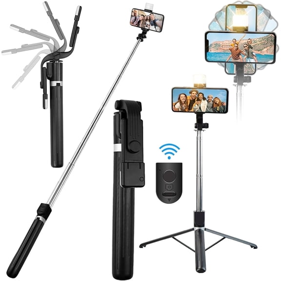 Innotech SC 67’’ Adjustable Selfie Stick Tripod with Wireless Remote & 2 Flash Light – Portable, Stable, Lightweight Tripod for iPhone, Android, GoPro – Travel, Photography, Live Streaming, Vlogging