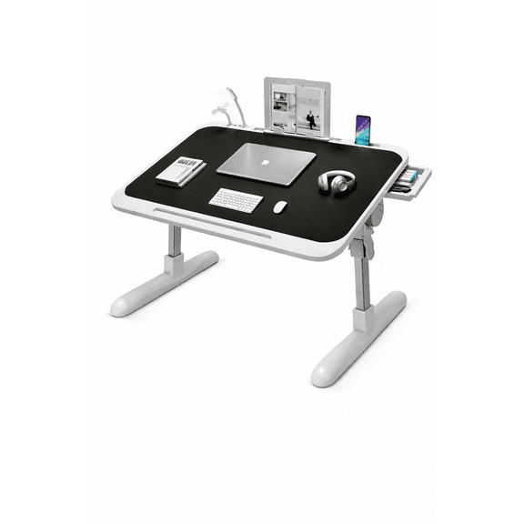 Innotech SC Adjustable Study Desk with LED Light, Mini Fan & USB Charging Port, Foldable Laptop Bed Desk with Drawer, 0–36° Tilt, Height Adjustable – Black