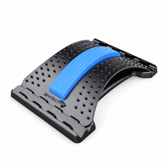 INNOTECH SC Adjustable Back Stretcher for Back Pain Relief - 3-Level Lumbar Back Stretching Board, Ergonomic Spine Support with Foam Cushion - Blue