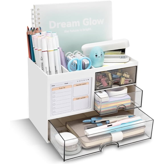 Innotech SC Desk Organizer with 3 Drawers, 8 Compartments – Multi-Functional Pencil & Pen Holder for Desk, Office, Home, and Art Supplies