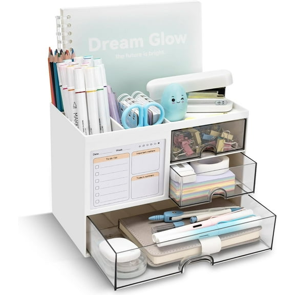 Innotech SC Desk Organizer with 3 Drawers, 8 Compartments – Multi-Functional Pencil & Pen Holder for Desk, Office, Home, and Art Supplies