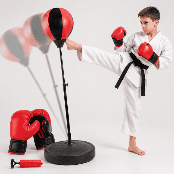 Innotech SC Kids Boxing Punching Ball Set with Adjustable Stand, Gloves & Pump – Freestanding Reflex Speed Bag for Boys & Girls, Indoor Fitness & Training Set