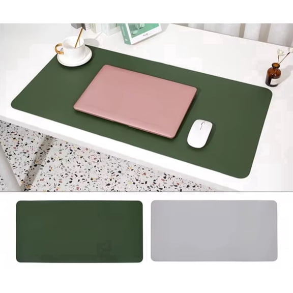 Innotech SC Large Desk Pad 31.5 x 15.7 Inch, Reversible PU Leather Desk Mat, Waterproof Mouse Pad for Office, Home & Gaming Desk- Dark Green & Gray
