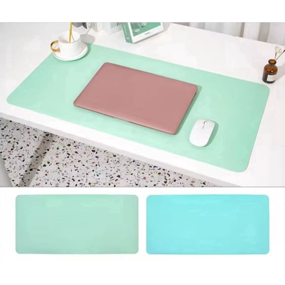 Innotech SC Large Desk Pad 31.5 x 15.7 Inch, Reversible PU Leather Desk Mat, Waterproof Mouse Pad for Office, Home & Gaming Desk- Lt Green & Sky Blue