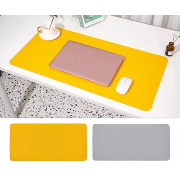 Innotech SC Large Desk Pad 31.5 x 15.7 Inch, Reversible PU Leather Desk Mat, Waterproof Mouse Pad for Office, Home & Gaming Desk- Yellow & Gray