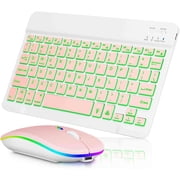 Innotech SC Rechargeable Bluetooth Keyboard and Mouse Combo-7-Color Backlit Ultra-Slim Portable Compact Wireless Mouse Keyboard Set for Android Windows Tablet Cell Phone iPad 13 and Above- Pink