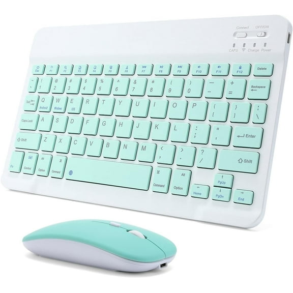 Innotech SC Rechargeable Bluetooth Keyboard and Mouse Combo Ultra-Slim Portable Compact Wireless Mouse Keyboard Set for Android Windows Tablet Cell Phone iPhone iPad OS/iOS 13 and Above- LT green