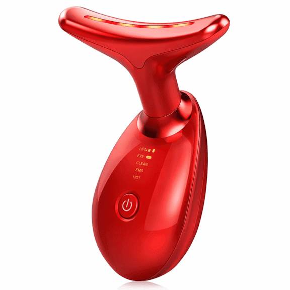 Innotech SC Red Light Therapy Face & Neck Massager, 7 Color LED Facial Skin Rejuvenation Device, Anti-Aging Neck Tightening Beauty Device with EMS, Heat, and USB Charging- Red