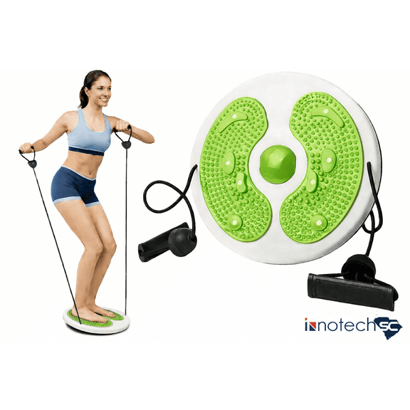 Innotech SC Waist Twister Balance Board with Resistance Bands, Non-Slip Twist Board for Waist, Arms, Hips & Thigh Toning, Core Workout Fitness Equipment for Home Gym- Green