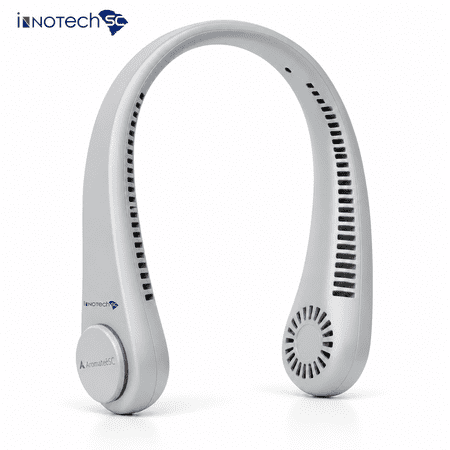 INNOTECH SC Portable Neck Fan - Bladeless Personal Wearable Cooling Fan with 3 Speeds, USB Rechargeable 2400mAh Battery, Hands Free Low-Noise Design – White