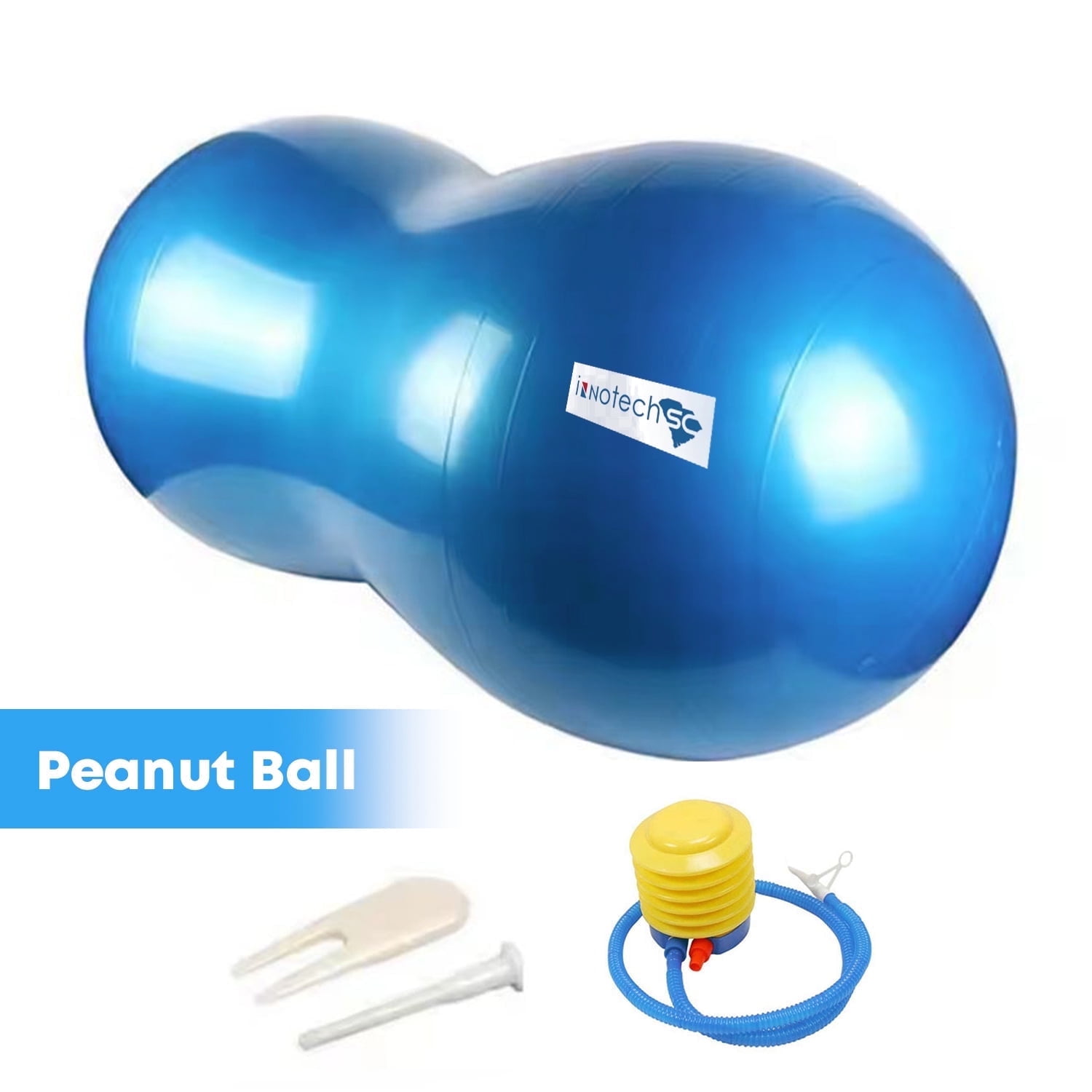 InnotechSC Peanut Ball – Anti-Burst Exercise Ball for Labor, Physical Therapy, Kids, Core Strength, Flexible Seating, Home & Gym Fitness, Sensory Chair Wiggle Seat (Includes Pump)- Blue