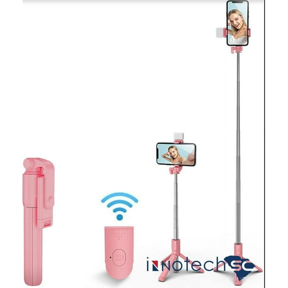 InnotechSC Selfie Stick Tripod with Wireless Remote/Fill Lights for Smartphones, Pink