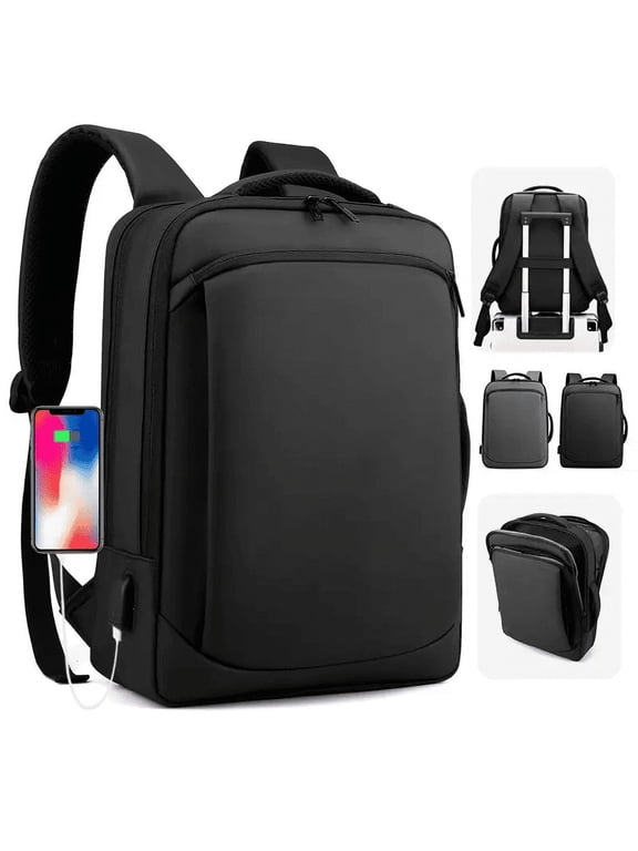 Slim Laptop Backpack for Men, Lightweight Leather Business Laptop Bag for Women, Unisex Computer Bag Purse for Commuting, 15.6 Inch, Black