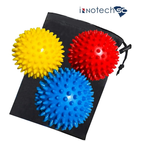 InnotechSC Spiky Massage Balls Pack of 3 Muscle Roller Lacrosse Balls for Plantar Fasciitis Back Shoulder Pain Relief Foot Muscles, Trigger Point Yoga, Deep Tissue, Stress Reflexology