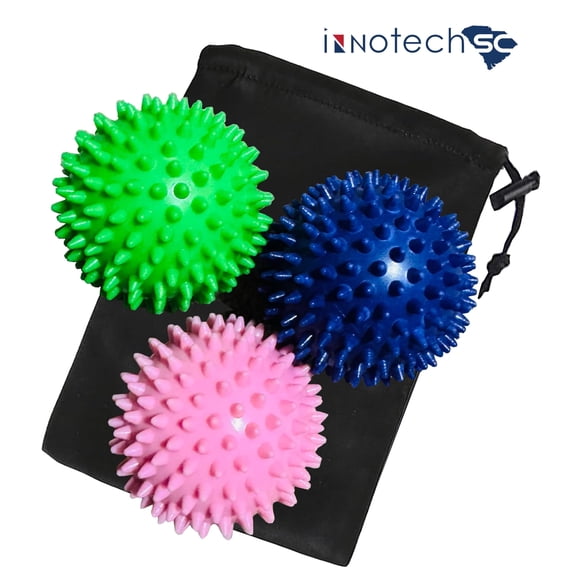 InnotechSC Spiky Massage Balls Pack of 3 Muscle Roller Lacrosse Balls for Plantar Fasciitis Back Shoulder Pain Relief Foot Muscles, Trigger Point Yoga, Deep Tissue, Stress Reflexology