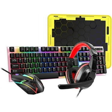 InnotechSc Gaming Keyboard and Mouse and Mouse pad and Gaming Headset, Wired LED RGB Backlight Bundle for PC Gamers and Xbox and PS4 Users - 4 in 1 Edition