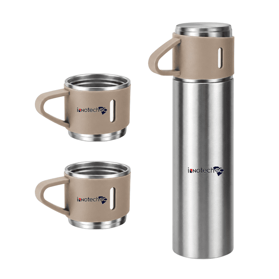 INNOTECH SC Stainless Steel Thermos Bottle 500ml - Vacuum Insulated Flask with Serving Cup, Double-Wall Hot & Cold Drink Water Bottle – Brown