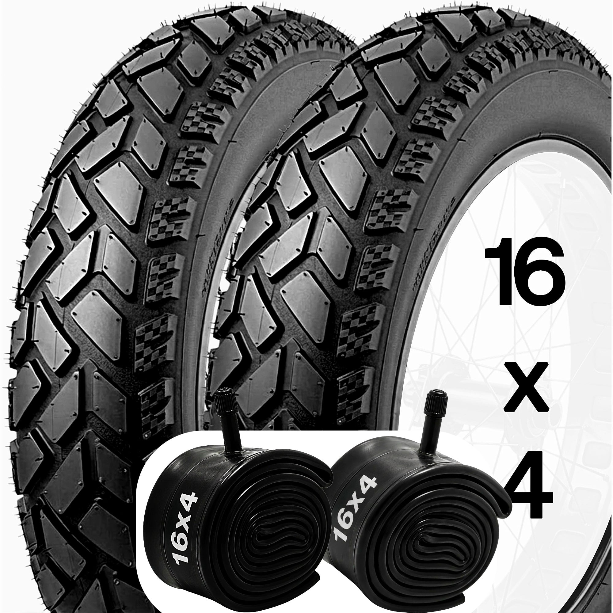 Innova 16x4.0 Fat Tires & Inner Tubes (Set of 2) - Heavy Duty Wire-Bead All-Terrain Electric Bike Tires Non - Fold