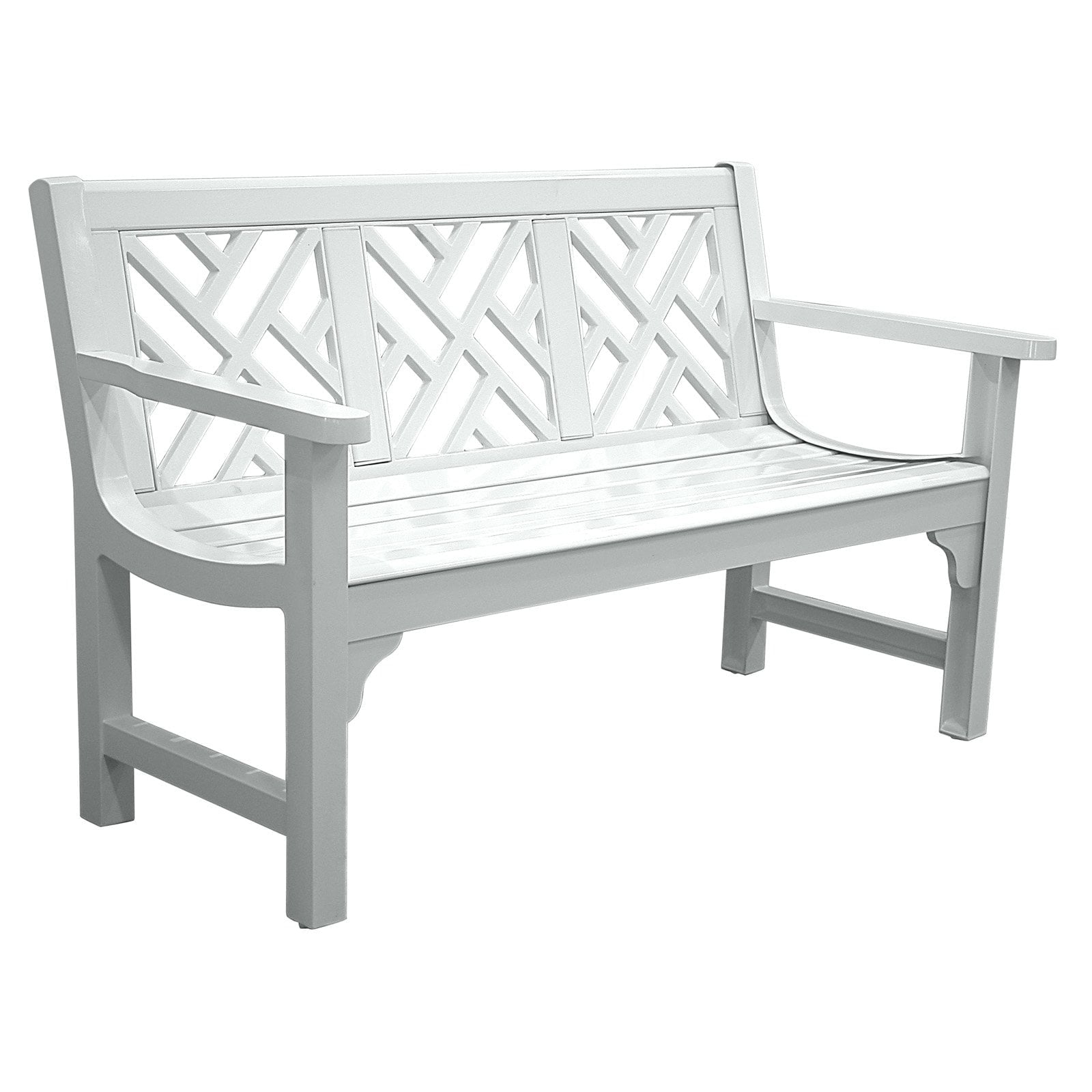 Glossy White Metal Chippendale Outdoor Bench