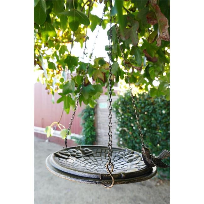 Antique Brass Hanging Metal Birdbath with Chains