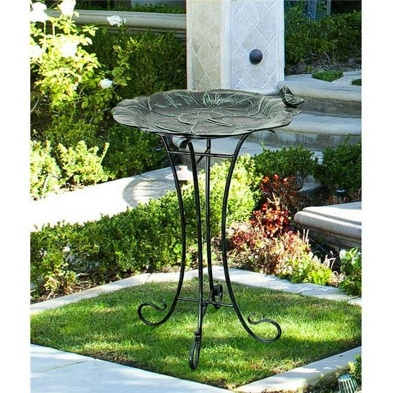 Innova Hearth & Home S873-51 Lily Pad Birdbath with Folding Stand - Verdigris