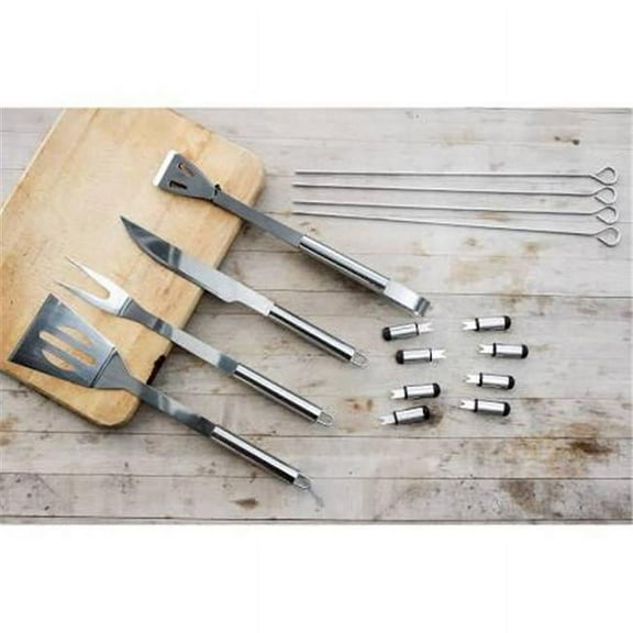 Innova Imports 4897056743571 Stainless Steel Dishwasher-Safe Grilling Barbeque Tool Set & Canvas Car, 16 Piece