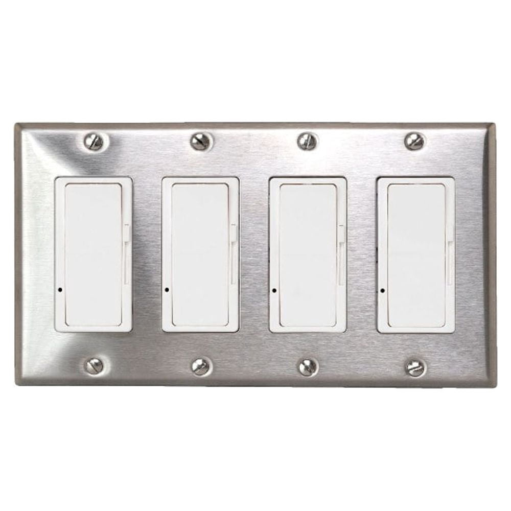Innova-Simple Switch Wall Plate and Gang Box - 20 Amp Per Pole-Stainless Steel Finish-Four Switch What's Included-EFSSPS4