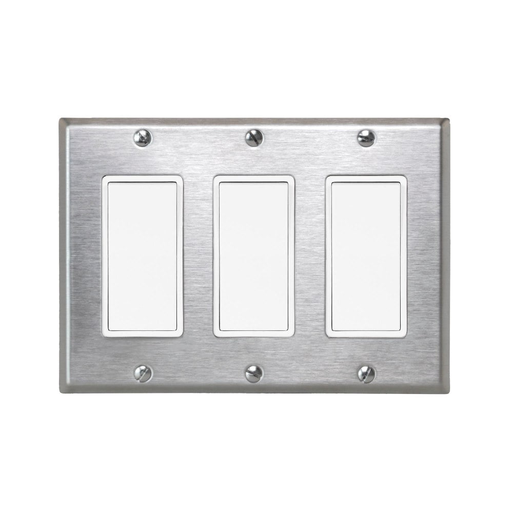Innova-Simple Switch Wall Plate and Gang Box - 20 Amp Per Pole-Stainless Steel Finish-Three Switch What's Included-EFSSPS3