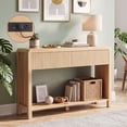 thumbnail image 1 of Innovar 47" Modern Fluted Sofa Table with Power Outlets - Curved Console Table W/Open Storage Shelf & 2 Drawers, Narrow Entryway Tables for Living Room, Hallway,Entrance,Nature, 1 of 9