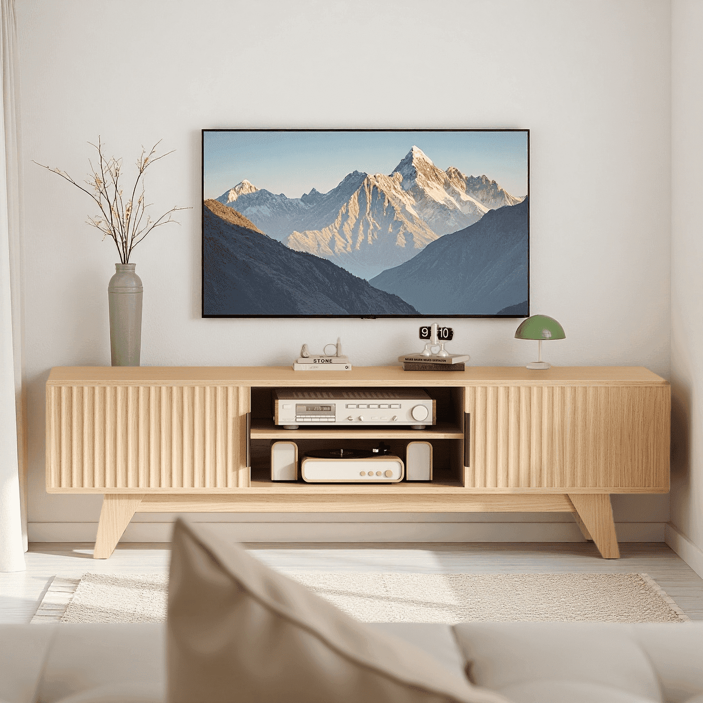 Innovar Home TV Stand for 75 inch TV - Modern TV Stand for TVs up to 75" Wood TV Stand W/ Storage & Adjustable Shelves, Low Profile TV Console Media Cabinet Entertainment Center for Living Room,Oak