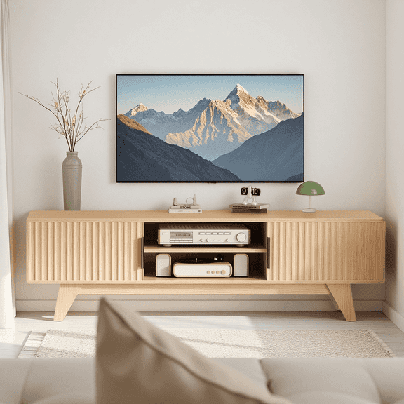 Innovar Home TV Stand for 75 inch TV - Modern TV Stand for TVs up to 75" Wood TV Stand W/ Storage & Adjustable Shelves, Low Profile TV Console Media Cabinet Entertainment Center for Living Room,Oak