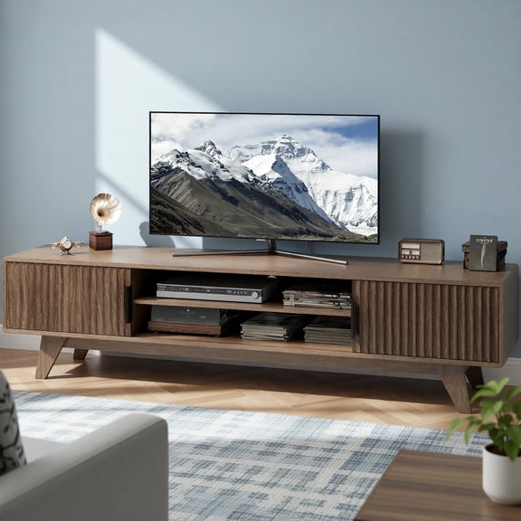 Innovar Modern TV Stand for 75 inch TV - TV Stand for TVs up to 75" Wood TV Stand W/ Storage & Adjustable Shelves, Low Profile TV Console Media Cabinet Entertainment Center for Living Room,Walnut