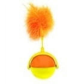 Innovation Pet, Inc. Kitty Connection Orange and Yellow Tumbler Rolling Ball with Feather Cat Toy