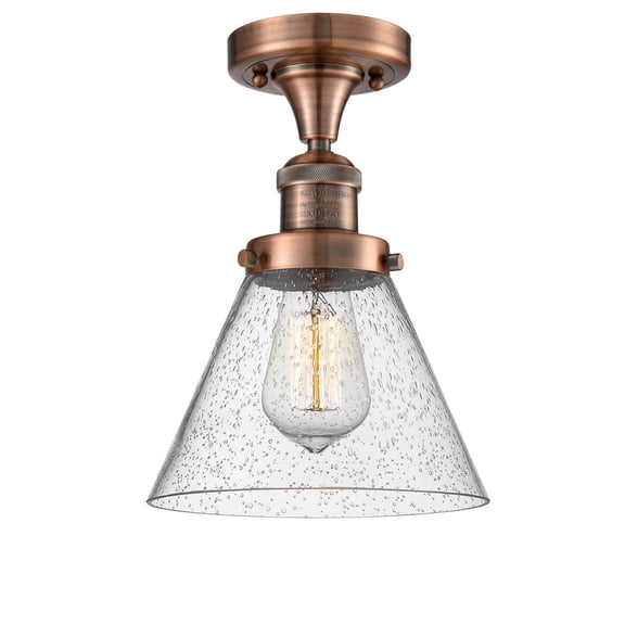 Innovations 1-LT LED Large Cone 8" Semi-Flush Mount - Antique Copper - 517-1CH-AC-G44-LED