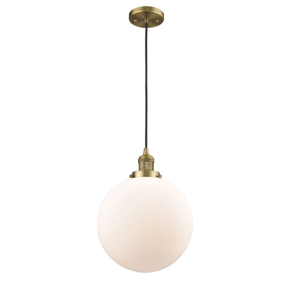 201C-BB-G201-12-LED-Innovations Lighting-Beacon - 3.5W 1 LED Cord Hung Mini Pendant In Industrial Style-15 Inches Tall and 12 Inches Wide Brushed