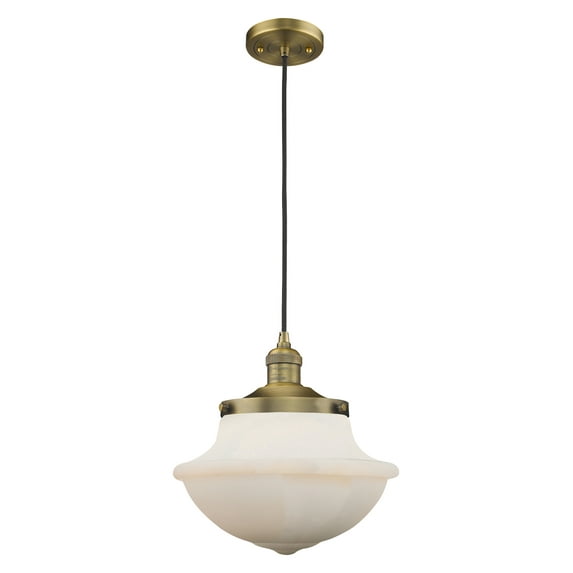 Oxford School House Brushed Brass 12-Inch LED Pendant with White Bell Glass