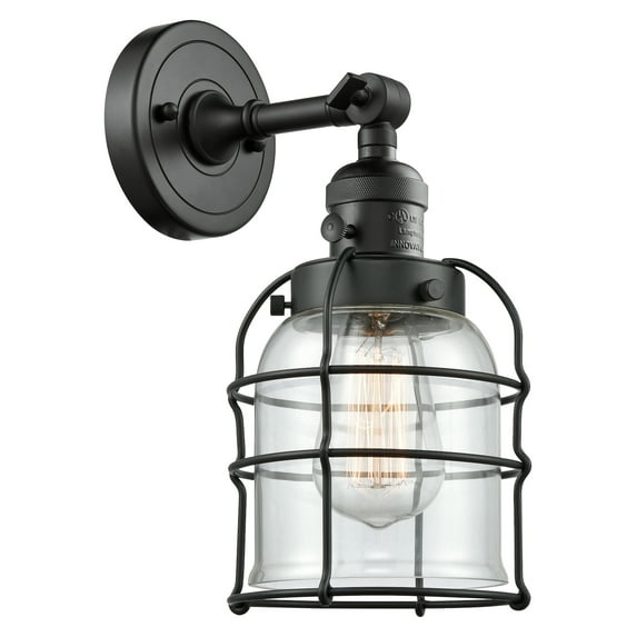 Innovations 203SW-BK-G52-CE-LED Small Bell Cage 1 Light Sconce part of the Franklin Restoration Collection, Matte Black