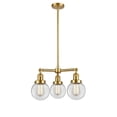 thumbnail image 1 of Innovations 207-SG-G202-6-LED Beacon 3 Light Chandelier part of the Franklin Restoration Collection, Satin Gold, 1 of 2