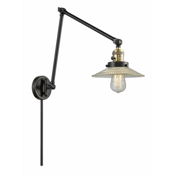 238-BAB-G2-Innovations Lighting-Halophane - 30 Inch 1 Light Swing Arm Wall Mount Black Antique Brass Finish with Clear Halophane Glass
