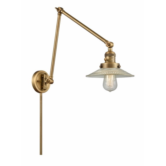 238-BB-G2-Innovations Lighting-Halophane - 30 Inch 1 Light Swing Arm Wall Mount   Brushed Brass Finish with Clear Halophane Glass