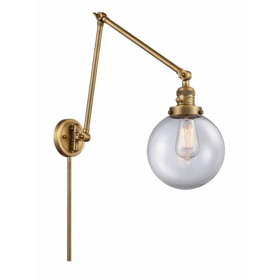 238-BB-G202-8-Innovations Lighting-Large Beacon-1 Light Swing Arm Wall Mount in Industrial Style-8 Inches Wide by 30 Inches High   Brushed Brass