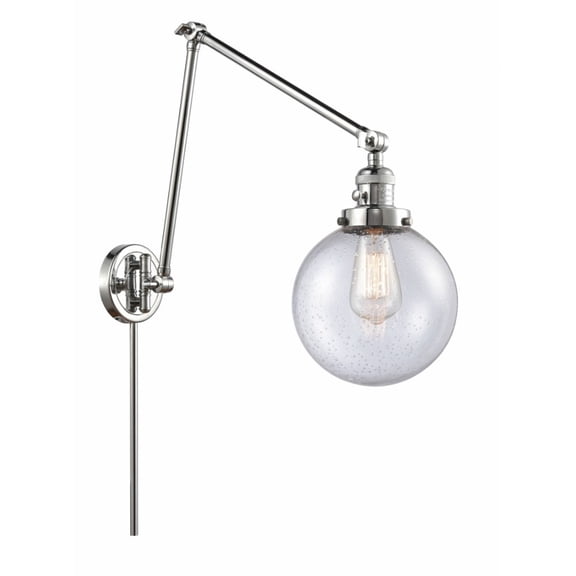 238-PC-G204-8-Innovations Lighting-Large Beacon-1 Light Swing Arm Wall Mount in Industrial Style-8 Inches Wide by 30 Inches High   Polished Chrome