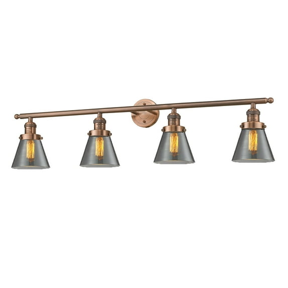 Innovations 4-LT LED Small Cone 42.25" Bathroom Fixture - Antique Copper - 215-AC-G63-LED